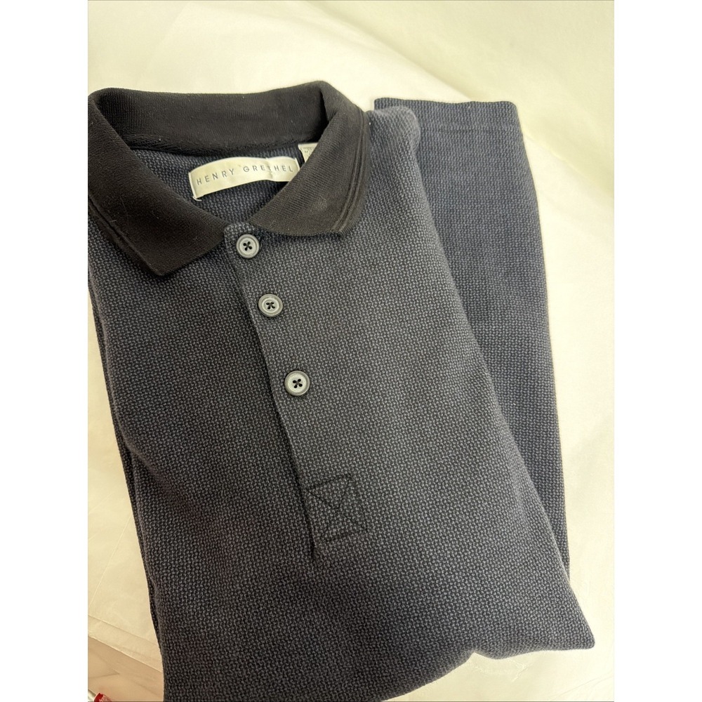 Henry Grethel Mens L Collar Sweater Cotton Dark Blue USA Imported Material Butto